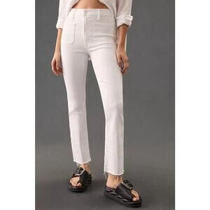 MOTHER Denim Jeans The Hustler Patch Pocket Ankle Fray Size 28 White